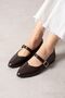 Marion Brown Crinkled Patent Leather Gold Buckled Belt Piece Pointed Mold Ballet Flats - 2