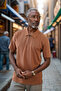 Men's Polo Collar Zippered Regular Cut T-Shirt Brown 1008