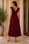 Women's V-Neck Flounce Midi Length Crepe Dress - 5