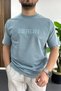Men's Embossed Printed T-Shirt with Stripe Detail Blue Edw486 - 2