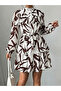 Women's Patterned Belt Detailed Short Chiffon Dress - 3