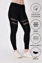 Women's Black Chiffon Detailed Leggings - 90% Cotton - 2