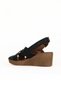 Black Leather Women's Wedge Heeled Sandals 01We3906 - 4