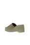 Khaki Leather Women's Wedge Heeled Slippers 01Wy9000 - 5