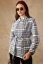 Plaid Patterned Unlined Short Trench Coat Dark Blue 6848 - 6