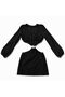 V-Neck Ring Linked Detail Fishnet Mesh Cotton Long Sleeve Women's Mini Beach Dress Black - 7