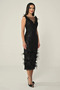 Women's V Feathered Collar Long Sequin Stylish Black Evening Dress & Graduation Dress - 2