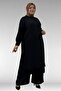 57029 Plus Size Half Placket Slit Pants Suit - Black