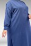 57029 Plus Size Half Placket Slit Pants Suit - Navy Blue - 2