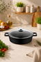 Elexsus 26 cm Cast Granite Flat Pot Non-Stick with Black Glass Lid