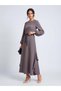 Women's Gray Flared Long Dress – Allure Fit |   Flowing Form |   Sash Detail