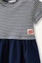 100% Cotton Short Sleeve Crew Neck Navy Blue Striped Dress Baby Girl H2171A526Sm - 2