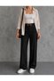 Women's High Waist Classic Striped Black Fabric Trousers Without Belt - 2