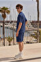 Men's Premium Comfortable Shirt Jogger Linen Shorts Navy Blue Two-Piece Set - 4