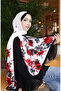 شال كابري منقوش بالزهور 70346-01 أسود أحمر - 3
