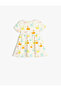 Dress Short Sleeve Crew Neck Cotton Swan Printed - 2