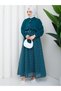 Women's Hijab Scarf Detailed Belted Polka Dot Chiffon Skirt Two-Piece Set Daily Office and Event Combination - 6