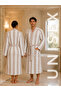 Striped 100% Cotton Bathrobe XL, 380 GSM, Kimono Collar, Soft Absorbent, Belt & Pockets - 4