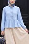 Buttoned Blouse with Bow Detail on the Front and Elasticated Sleeves -Blue - 4
