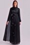 Brooch Detailed Cape Yoryo Silk Hijab Evening Dress Black 1256