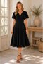 Women's Black Crepe Fabric Padded Double Breasted Collar Skirt Black Lace Design Midi Dress 77164 - 4