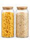 Glass Storage Jar Set | 2 pcs 1000ml Airtight Bamboo Lid Kitchen Storage Containers | Pantry Organizer Jars for Rice, Pasta, Coffee, Sugar