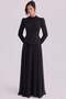 Beaded Patterned Chiffon Combination Exclusive Hijab Evening Dress Black 1089 - 2