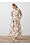 Linen Printed Front Buttoned Belted Hijab Dress - Patterned - - 4