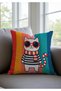 Children's Room Throw Pillow Cover Set of 4 Cute Animal Patterned Decorative Pillow Covers Colorful Striped Gift Set - 5