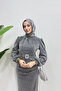 Stoned and Glittered Hijab Evening Dress in Gray - 2