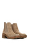Women's Beige Short Thick Heeled Suede Leather Chelsea Boots 25Wfd180010 - 3