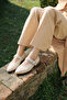 Women's Beige Buckle-Stoned Leather Ballerinas 26Pfd270118 - 2