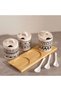 Eleni Ethnic 6-piece Condiment Serving Set With Wooden Tray 210ml -black & Beige - 4