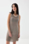 Double Color Viscose Knitwear Sleeveless Dress - Brown - 3