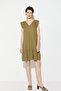 Linen Dress with Lace-Up Back and Ruffles - Khaki