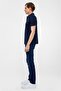 Navy Blue Slim Plain Zippered Polo Collar T-Shirt - 6