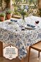 Blue and White Floral Patterned Tablecloth 100% Quality Woven Fabric Stylishly Stitched Living Room Kitchen Cover - 3