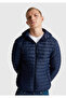 Men's Navy Blue Polyester Filled Regular Fit Hooded Puffer Coat