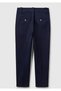 Women's Navy Blue Cotton Blend Straight-Leg Trousers with Front Stitching Detail - 4