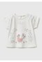Baby White Water-Based Printed Embroidered Kimono Sleeve T-Shirt with Buttons on the Back