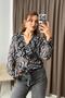 Zebra Pattern Buttoned Frilly Lace Detailed Special Design Blouse Smoked - 2