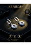 Women's Silver Color Steel Earrings with Evil Eye Bead Figure Hoop - 7