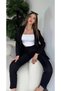 Women's Black Unlined Atlas Fabric Jacket and Pants Set (Black) - 3