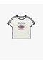 Crew Neck Printed Stripe Detailed Crop T-Shirt - 3