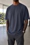 Men's Oversize Wide Cut 100% Cotton Thick Textured Basic Crew Neck Smoked T-Shirt - 2