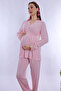 Cotton Maternity and Postpartum Pajama Set with Breastfeeding Feature – Elastic Waistband Effortt - Pink - 4