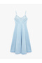 Cotton Lace Detailed V-Neck Sleeveless Midi Denim Dress - 5