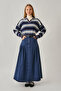 Pile Detailed Denim Skirt Light Blue - 5