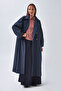 Pens Detailed Double-Breasted Trench Coat Navy Blue - 3