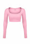 Women's Long Sleeve U-Neck Seamless Gathering Sports Bustier - Peony Pink - 7